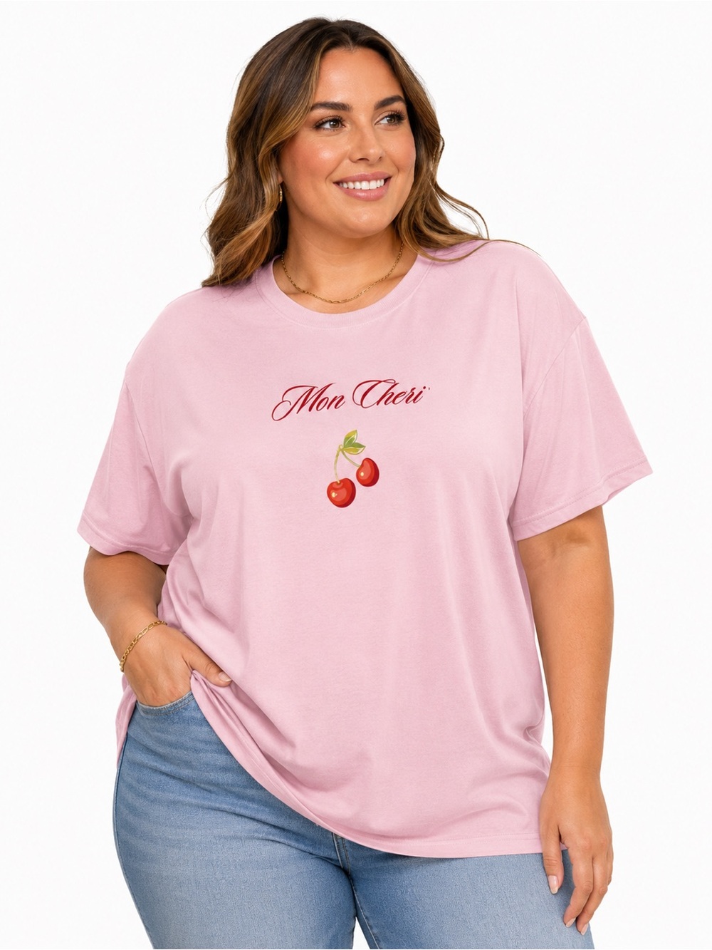 Mon Cheri Pink Cherry Graphic Tee - Casual Short Sleeve